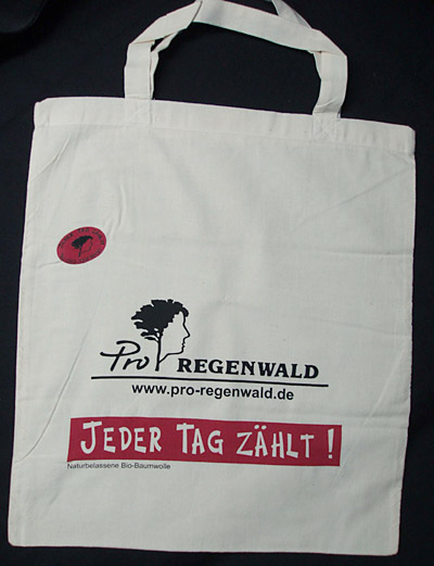 Stofftasche aus naturbelassener Biobaumwolle mit Pro REGENWALD-Logo <br><br>[all_01]